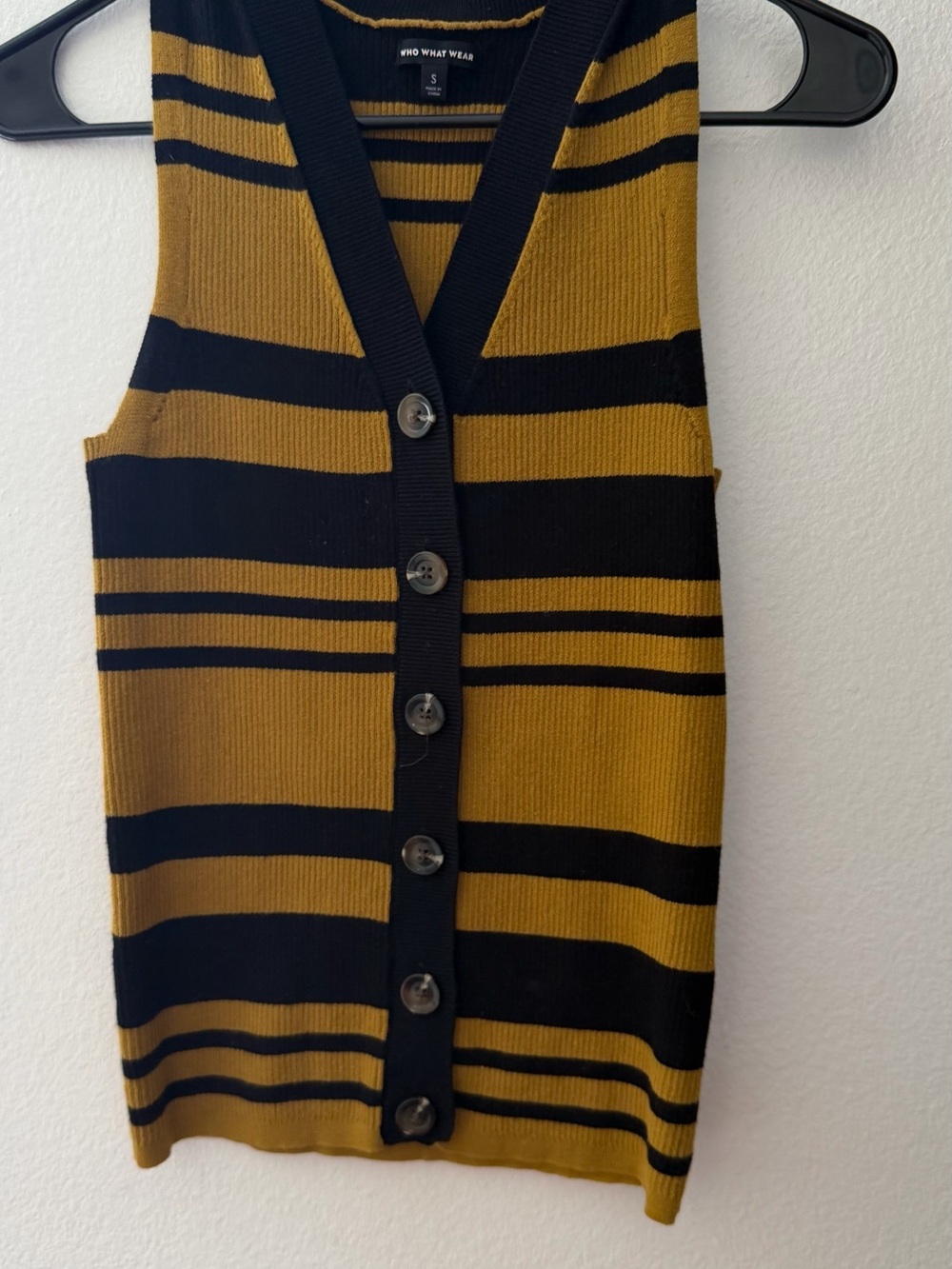 Who What Wear Mustard and Black Striped Knit Midi Dress